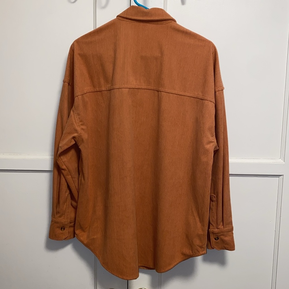 JURANMO Large Orange Corduroy Button Down Shacket Casual Shirt Chest Pocket - Picture 5 of 11